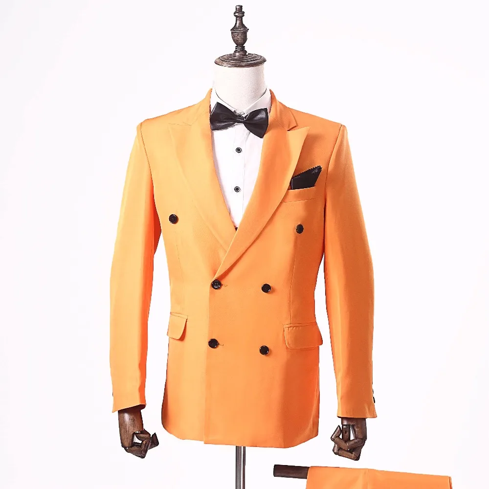 Новинка 2018 брендовые оранжевые смокинги для жениха двубортные свадебные костюмы