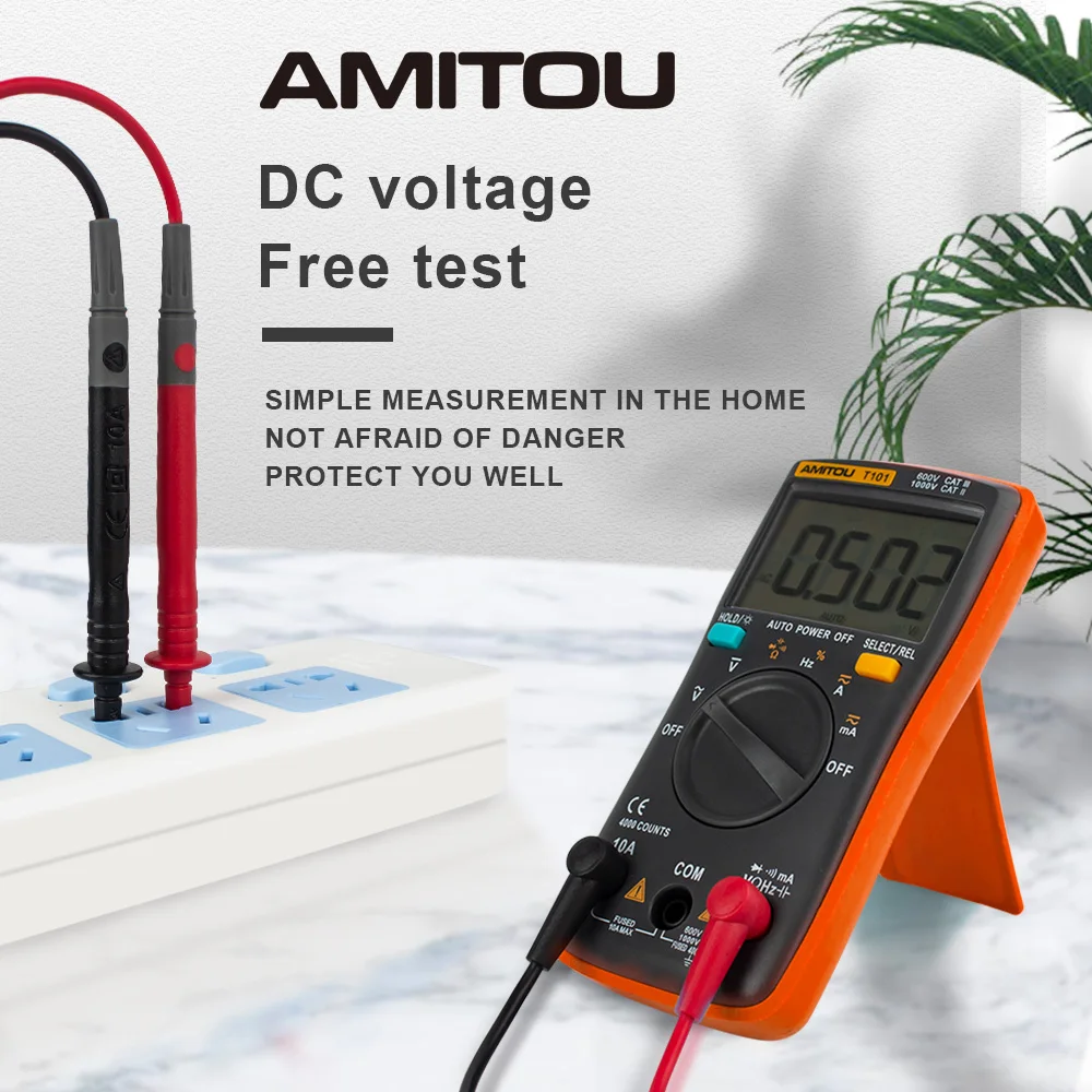 AMITOU T101 Portable Digital Multimeter 4000 Counts LCD Display Auto Range AC/DC Voltage Ammeter With Storage Bag | Инструменты