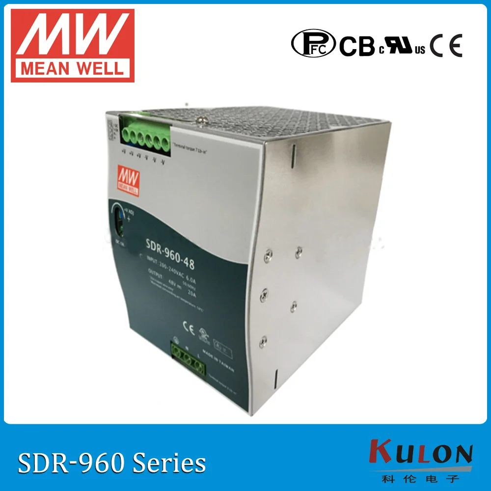 

Оригинал MEAN WELL SDR-960-24 одинарный выход 960 Вт 24 в 40 А Промышленный источник питания на DIN-рейке SDR-960 с PFC