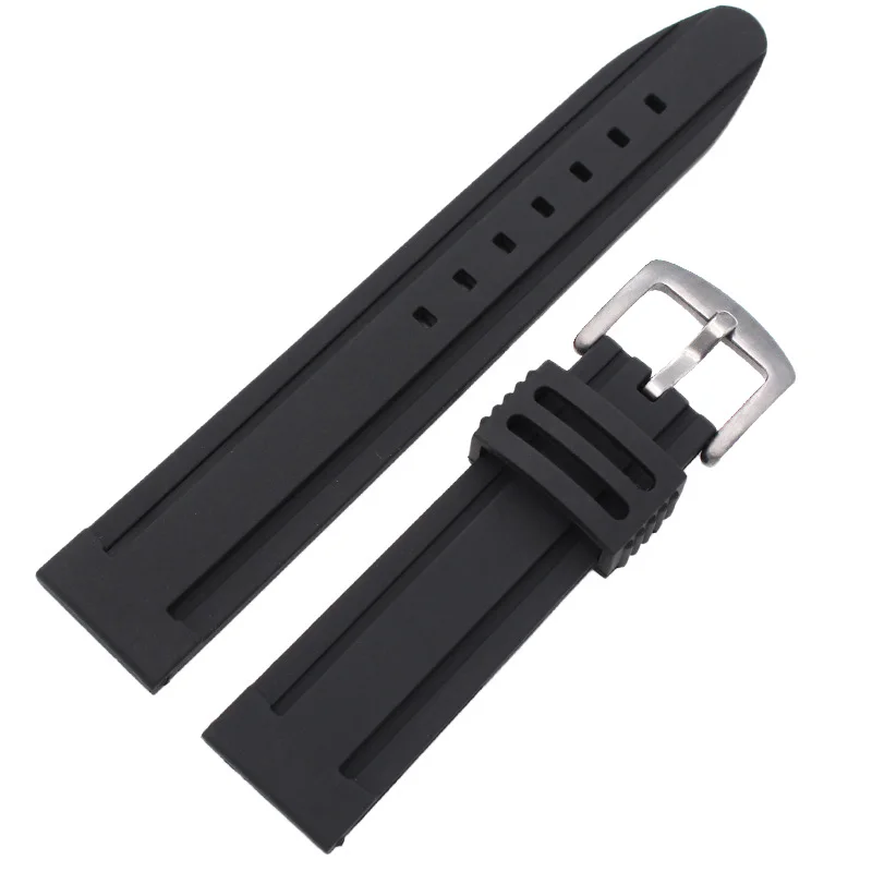 Silver buckle 22 мм 24 мм силиконовый ремешок для часов спортивный мягкий резиновый ремешок для часов для дайвинга ремешок для часов из нержавеющей стали с пряжкой аксессуары для браслетов - Цвет ремешка: Silver buckle