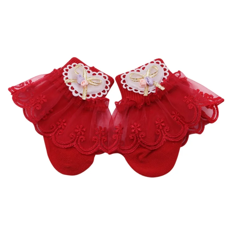 Короткие носки принцессы с кружевным цветочным принтом и бантом для