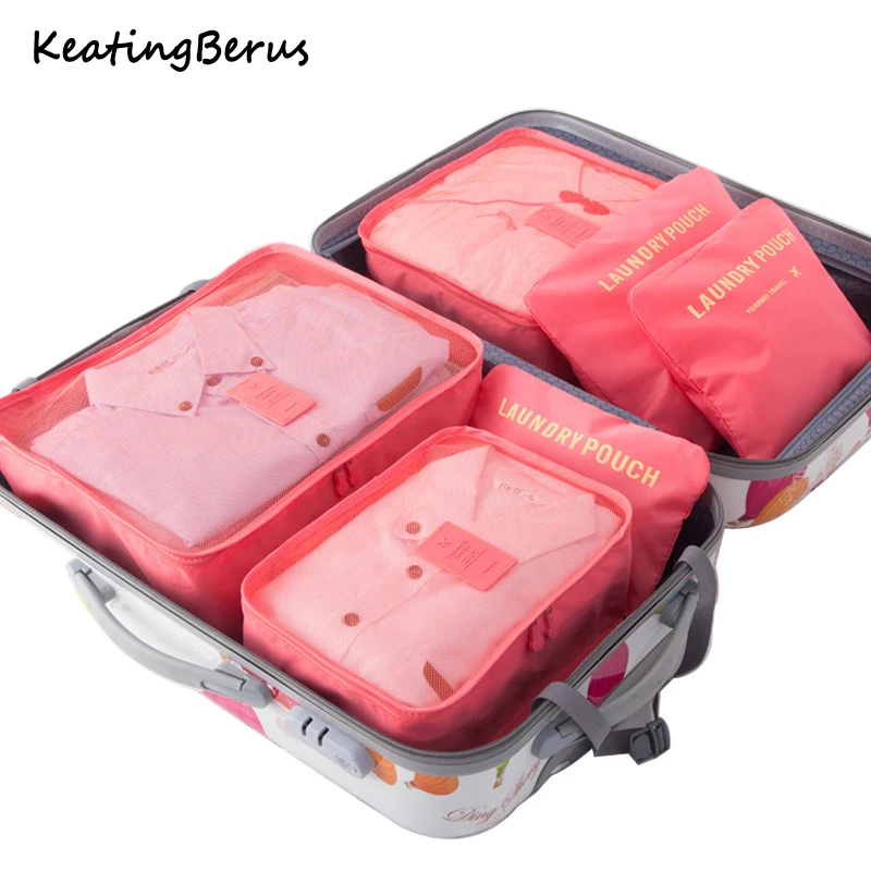 

High Quality 6PCS/Set Oxford Cloth Travel Mesh Bag In Bag Luggage Organizer Packing Cube Organiser for Clothing