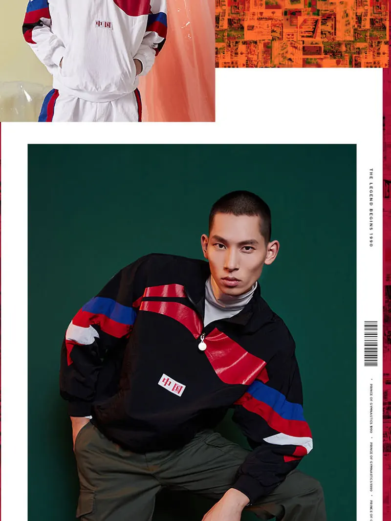 Li-Ning PFW Мужская трендовая китайская LI-NING толстовка с 1/4 молнией, свободный крой, нейлон, полиэстер, ретро подкладка, спортивные куртки AJDP015 MWJ2617