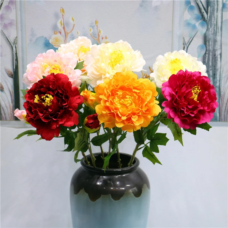 

5 Pcs/lot Artificial Flowers Peony Bouquet for Wedding Decoration Wall 2 Heads Silk Peonies Fake Flowers for Home Decor Wreath