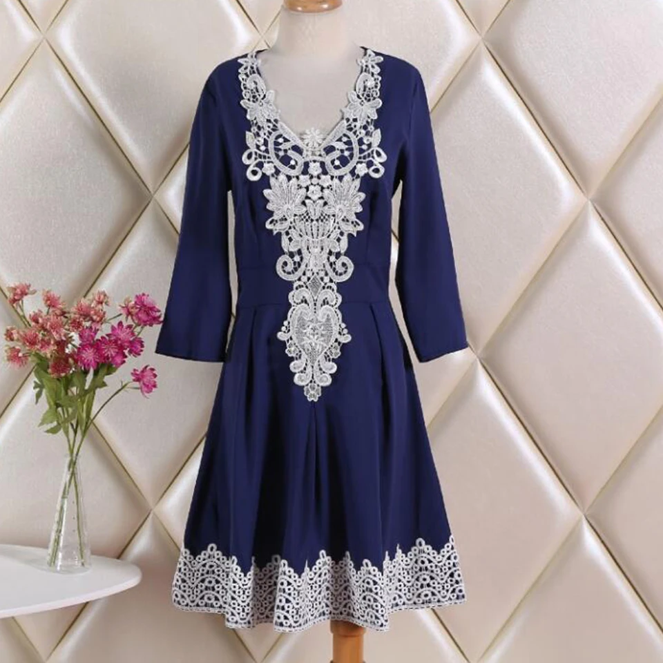 Женское кружевное платье с коротким рукавом синее в готическом стиле