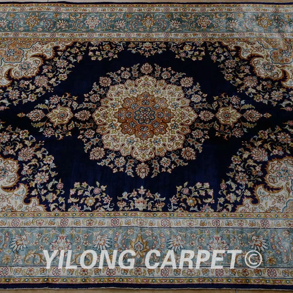 Yilong 3 5 'x 5' Тебриз ковер темно синий ручной УЗЕЛКОВЫЙ изысканный маленький