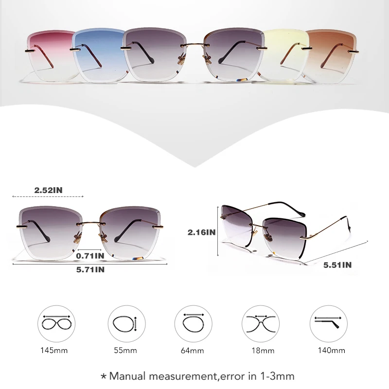 Очки солнцезащитные женские квадратные без оправы ярких цветов ss662 | Аксессуары