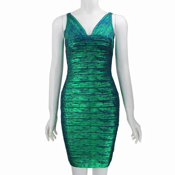 Новое модное Бандажное платье с V образным вырезом и уникальным дизайном зеленое