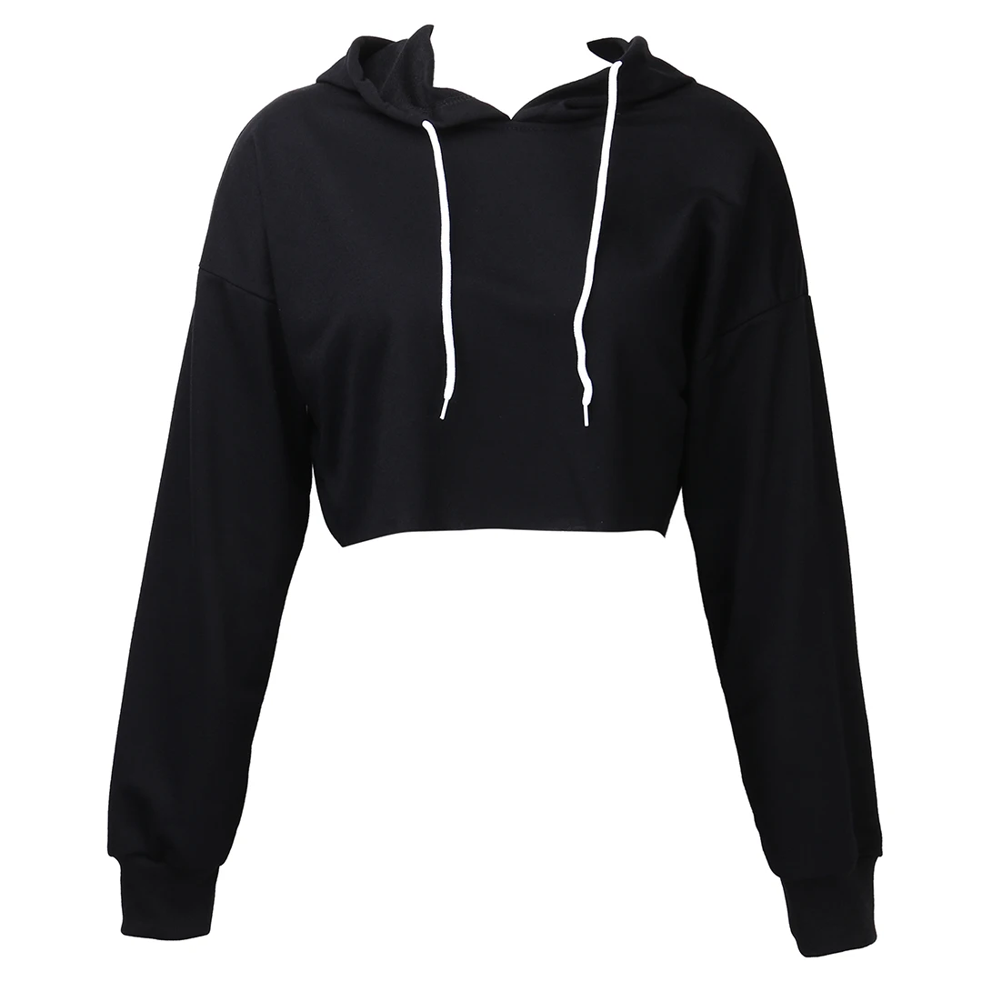 

New Women Long Sleeve Hoodie Loose Short Crop Pullover Sweatshirt Jumper Workout Crop Tops