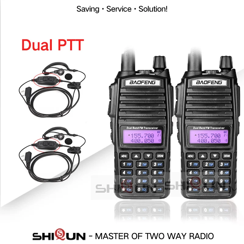Add Dual PTT Headset 2 шт. UV-82 8 Вт портативная рация 10 км Baofeng 8 Вт радио двойной VHF UHF портативная радиоантенна UV-82 Amador Walky Talky Baofeng UV 82 UV82 - Цвет: Add Dual PTT Headset