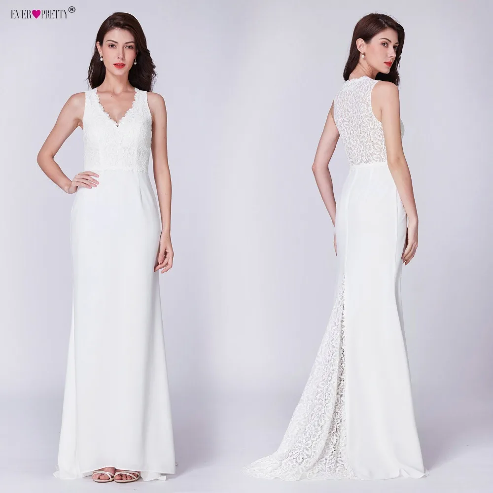 Ever Pretty Robe De Mariee новые элегантные кружевные свадебные платья с v-образным вырезом без рукавов с коротким шлейфом Простые Свадебные платья EP07385CR