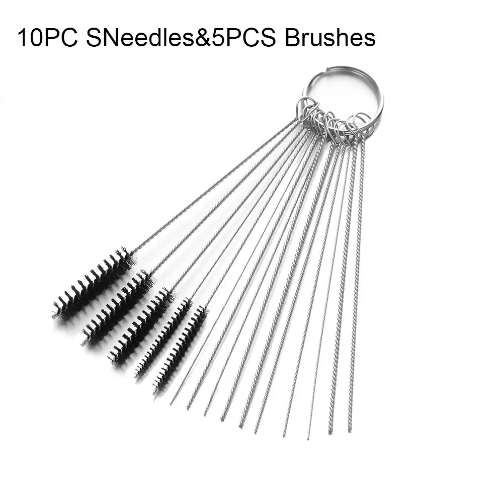 Needles Brushes 15/5 шт., для автомобиля, для мотоцикла карбюратор углерода грязи Jet удалить иглы+ кисти инструменты для чистки труб очистки закупорки по уборке УП - Цвет: Needles Brushes