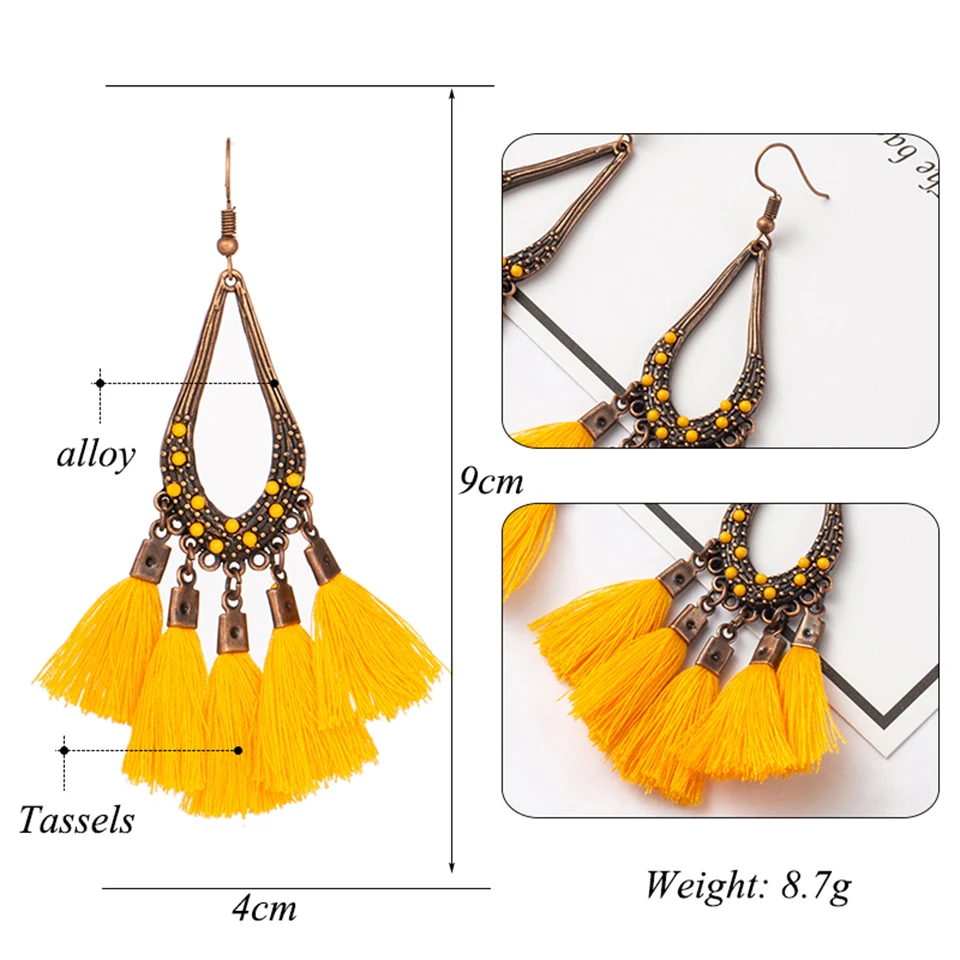 Женские богемные Винтажные серьги-подвески Boho этнические висячие серьги с