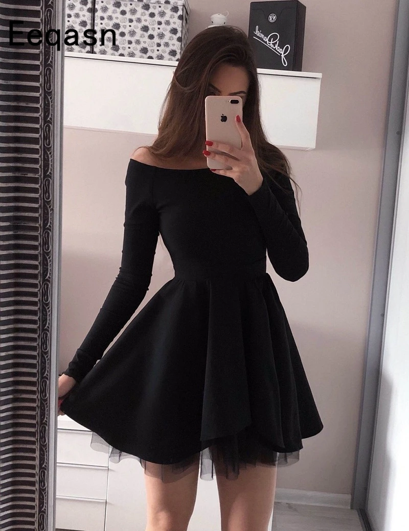 Короткие Элегантные коктейльные платья с длинным рукавом vestidos coctel mujer 2021 A Line