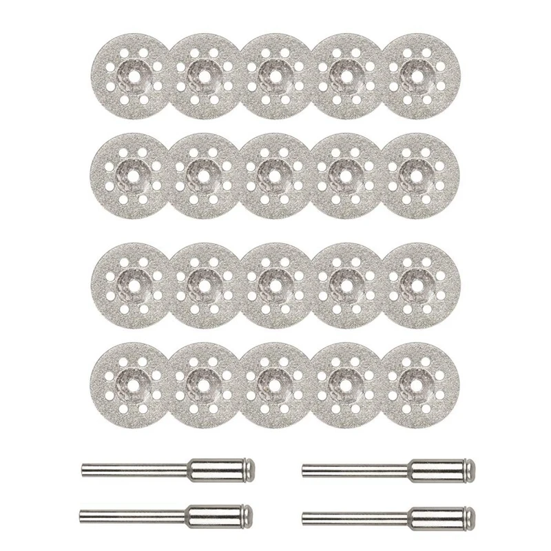 

20Pcs 22Mm Diamond Cutting Wheel Off Discs With 4 Pcs 3Mm Mandrel For Dremel Rotary Tool Precious Stones, Jade,Marble, Ceramic