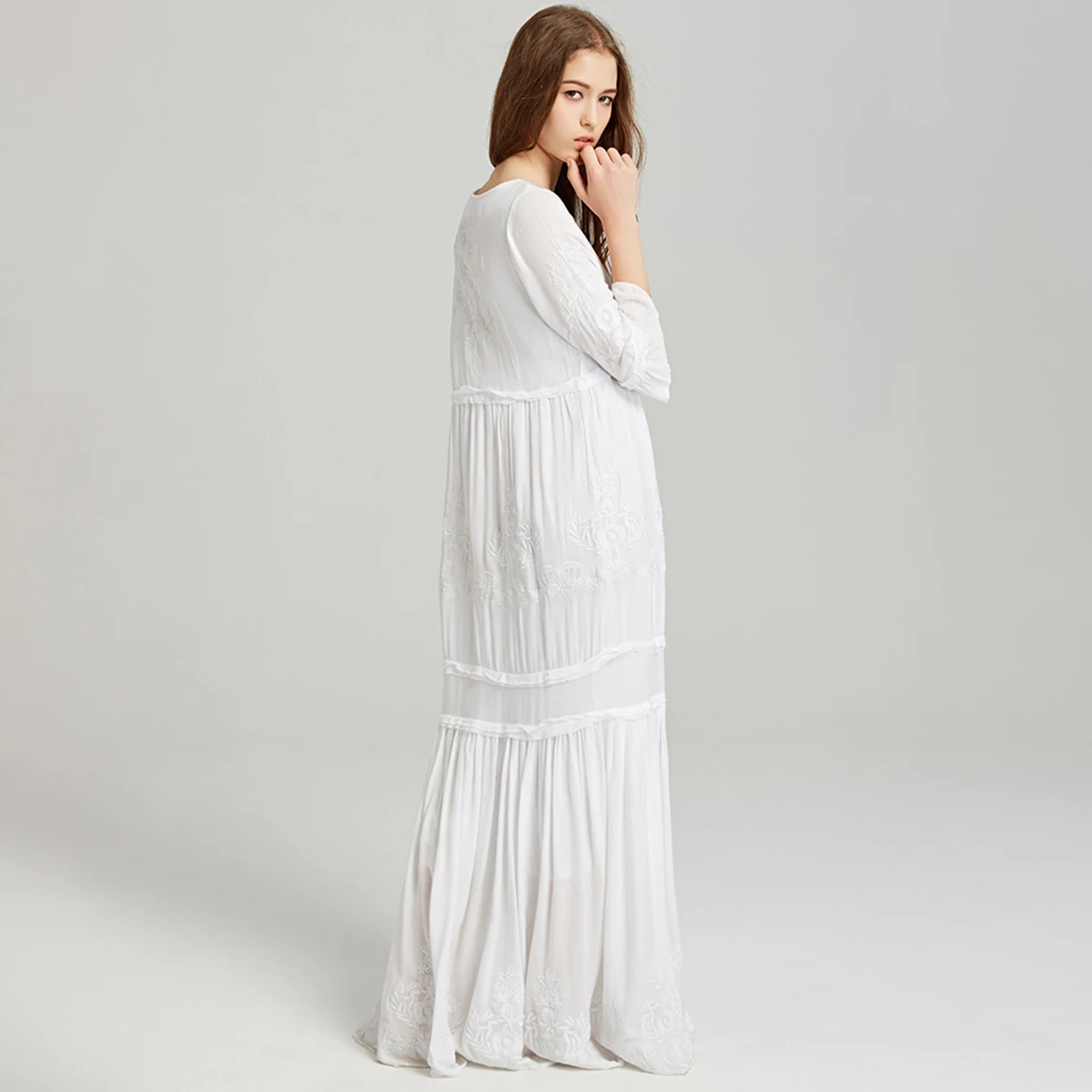 Женское платье макси с вышивкой Красное или белое однотонное длинное пляжное в