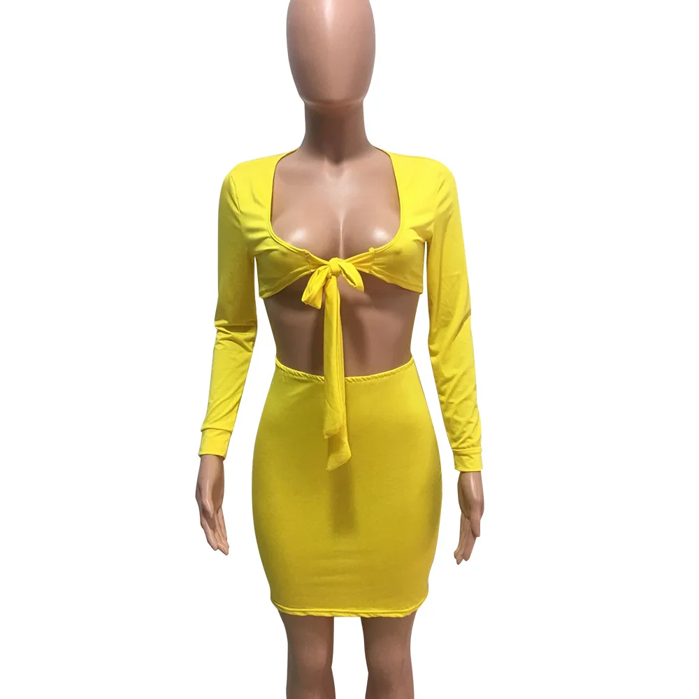 С длинным рукавом V Средства ухода за кожей шеи топ с Bodycon Юбки для женщин Для