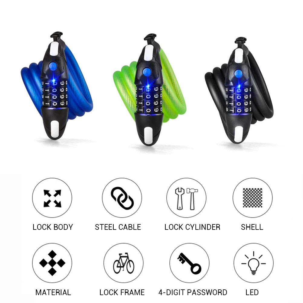 1 5 м высокопрочный светодиодный Противоугонный велосипедный замок безопасный