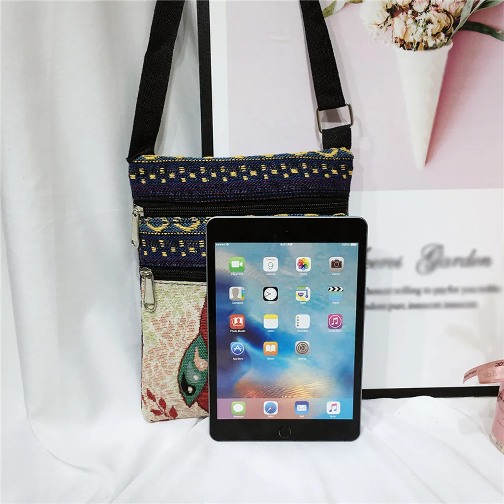 Женская холщовая мультяшная сумка с животным узором маленькая через плечо