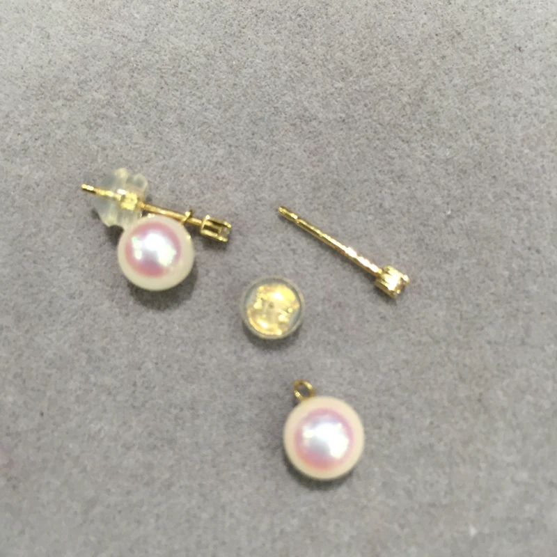

6-7MM Natural sea water pearl stud earring 18K gold diamond 1 style is eaqual 2 styles double use akoya pearl earrings