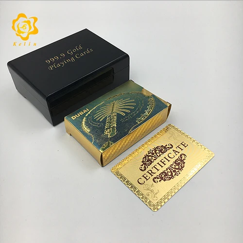 Dubai4-black-box Цветные игральные карты из фольги 24 k в Дубае 54 шт./компл. U.A.E. Покерная игровая площадка для коллекции с красной деревянной коробкой - Цвет: Dubai4-black-box