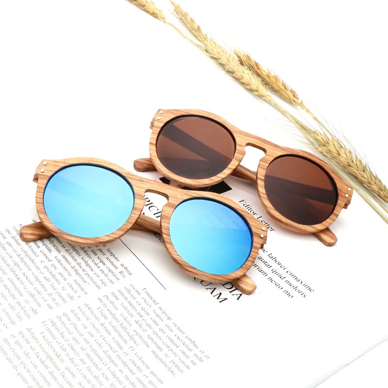 Vintage Women Round Wooden Sunglasses Polarized Mens Sun Glasses Brand Designer Zebra Wood