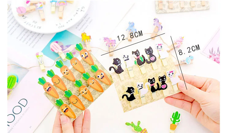 10 шт. мини деревянные зажимы креативные персонажи из мультфильмов Kawaii Кот Единорог моделирование скрепки DIY Фото зажимы декоративные подарок ребенку