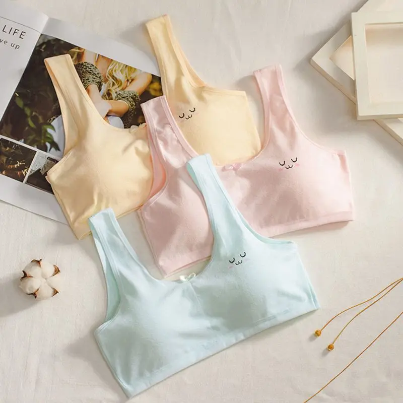 

Young Girls Cotton Bra Kids Sport Wireless Small Training Puberty Underwear Crop Tops Racer Back 8-15Years