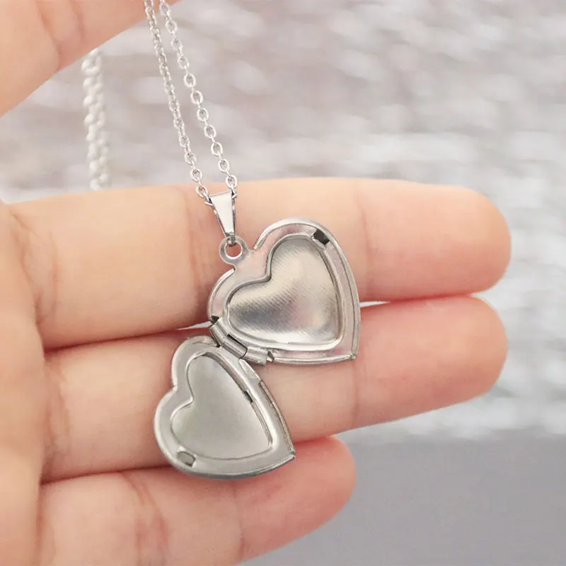 Everfast 1pc Smooth Photo Frame Love Heart Pendant Necklaces Stainless Steel Charms Locket Necklace Women Memory Jewelry - купить по