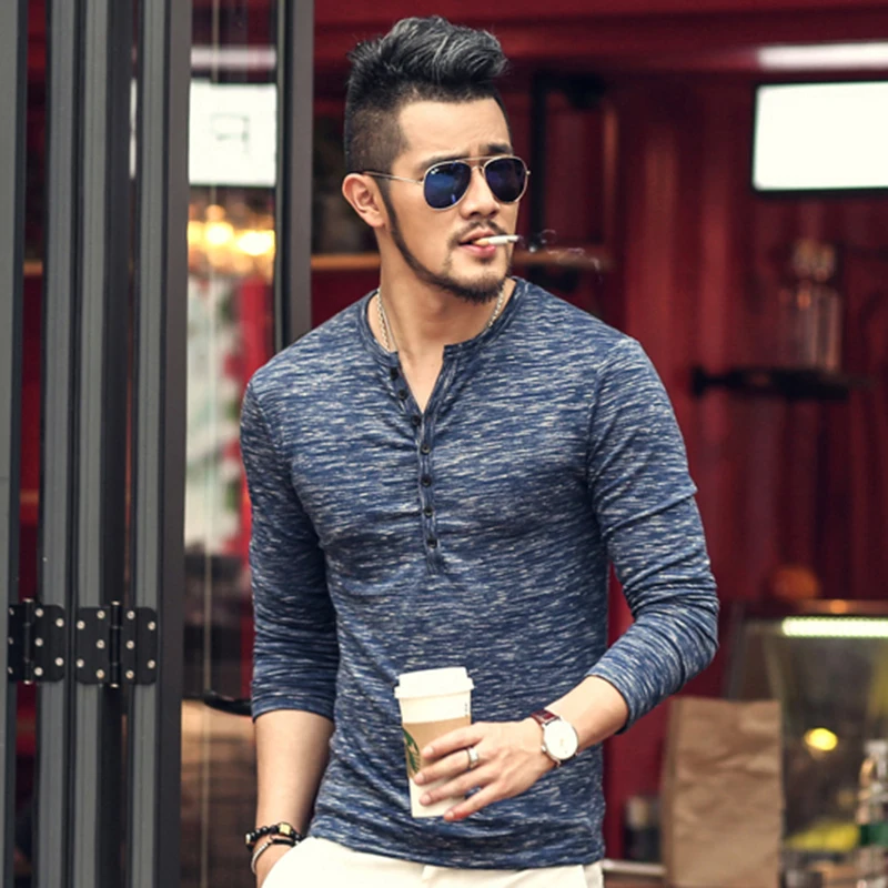 Новая мужская Однотонная футболка с длинным рукавом приталенная Повседневная