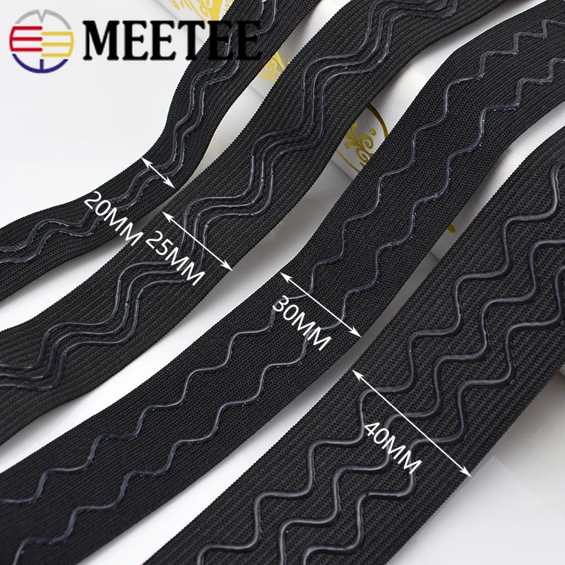 Meetee 2/5/10 м 2-4 см является допустимой Non-slip Эластичная лента волны силиконовые эластичные лямки ремня DIY спортивная одежда наручи аксессуары для шитья