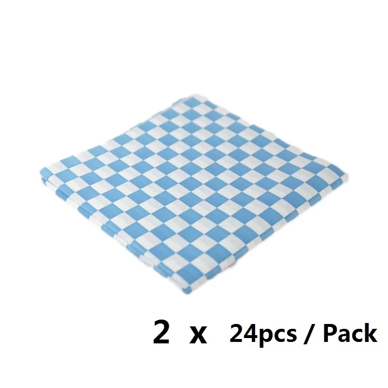 48pcs Blue 48 шт. красная клетчатая пищевая смазка для хлеба, сэндвич, бургер, фри, обертки, печенье, масло, бумага для фаст-фуда, ресторанная поставка - Цвет: 48pcs Blue