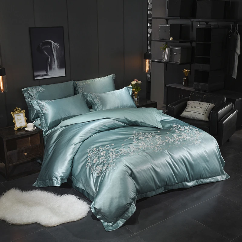 DIFUNINA Bamboo Cotton 4pcs Bedding Sets Solid Color silk embroidered Duvet Cover Pillow Bed Sheet Twin Queen King Size | Дом и сад