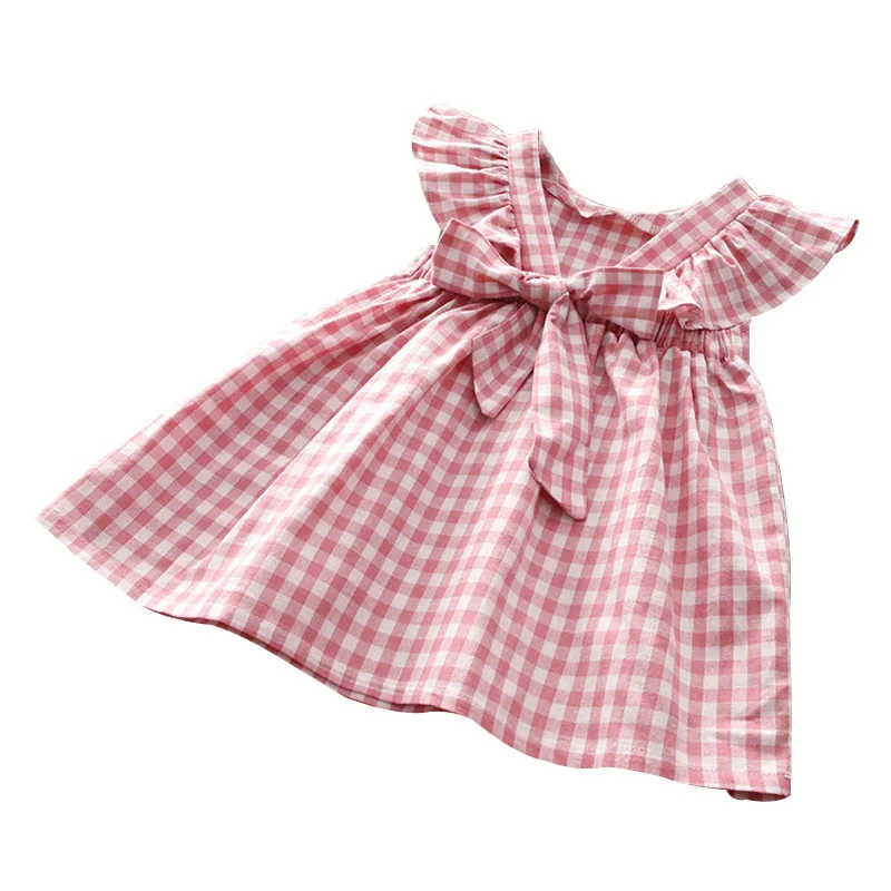 Летнее Детское платье для девочек милое клетчатое без рукавов дизайнерский