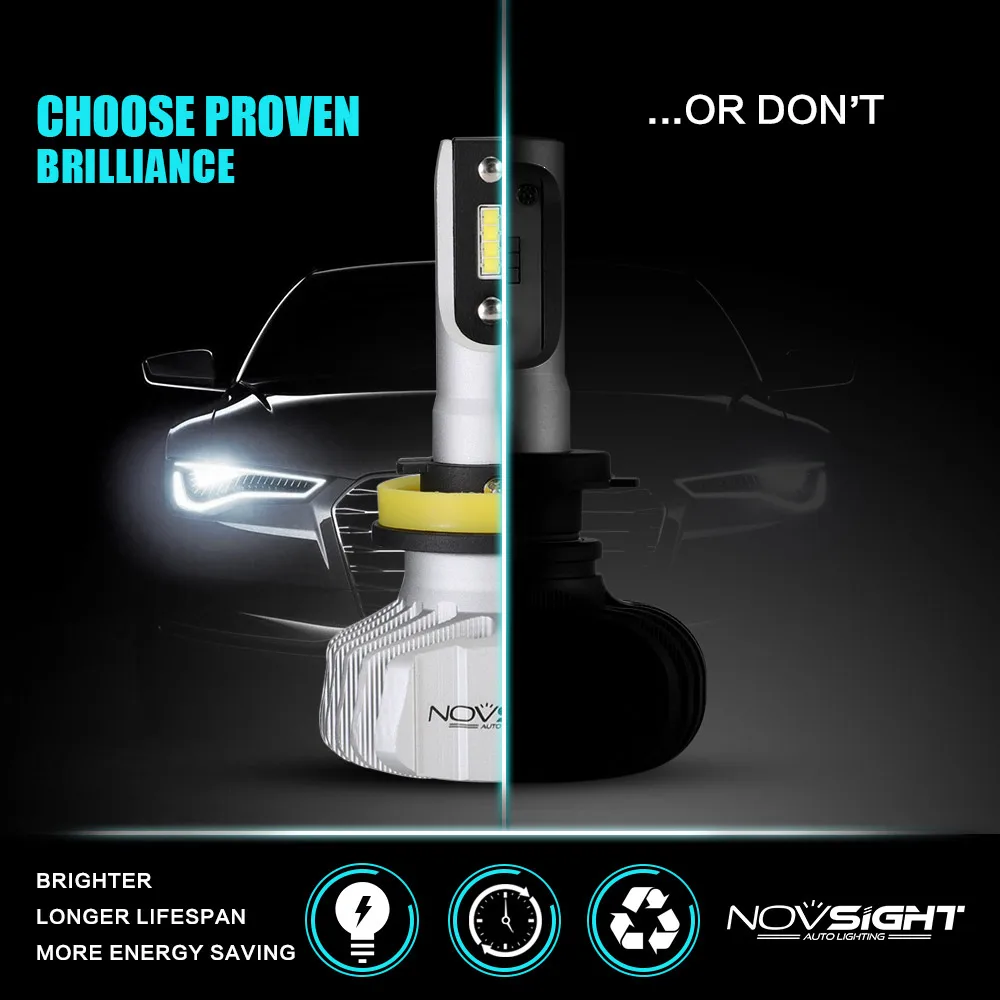 2 шт. H11 H8 светодиодный фонарь для авто NOVSIGHT 10000лм 12 В 24 в 50 Вт 6500 к белый H4 H7 HB3 HB4 светодиодный фонарь для стайлинга автомобилей