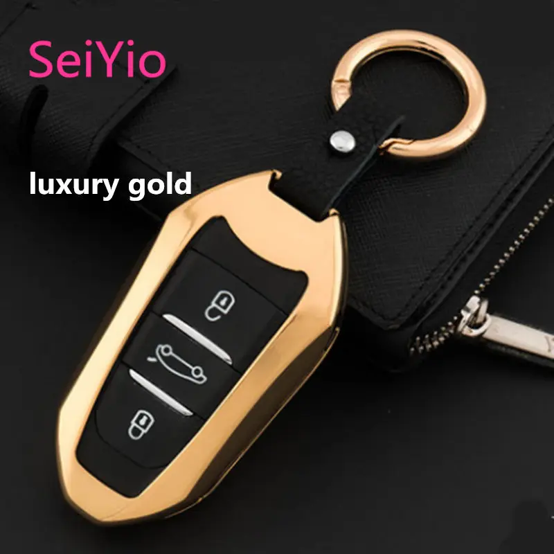 

SeiYio Car key ring case cover for Citroen C4L DS5 C3-XR Peugeot Alloy& Leathercreative style car cover for Citroen smart key