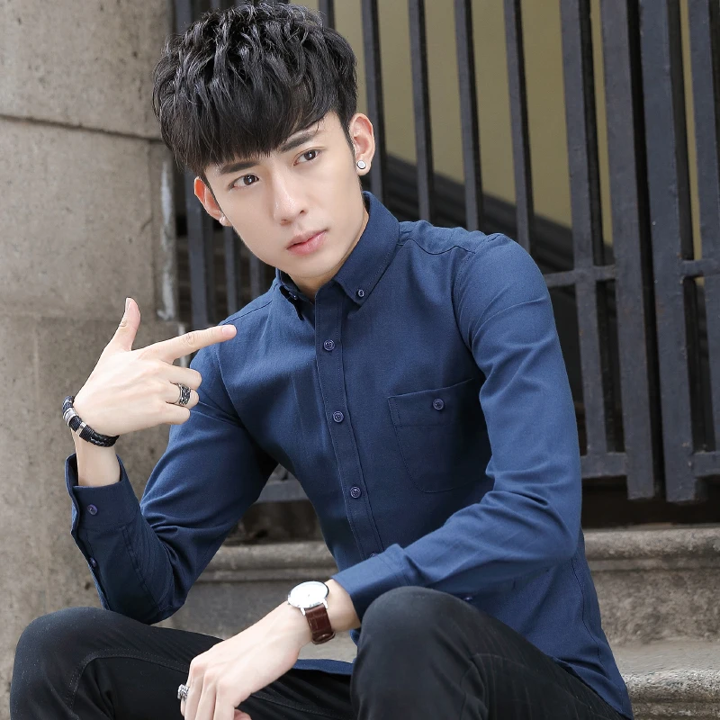 New fashion Long Sleeve Shirt Men's Spring Festival Korean version of self cultivation Youth casual shirt style | Мужская одежда