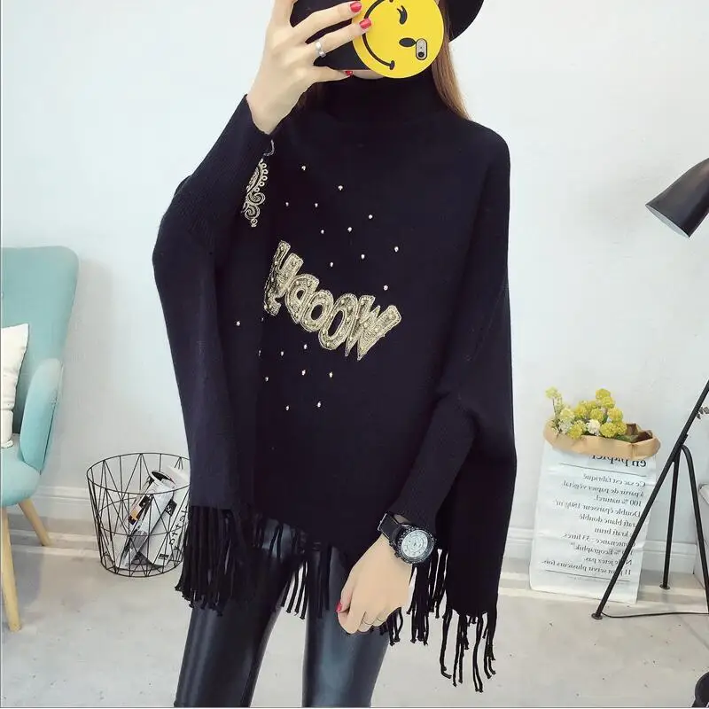 2019 осенняя и зимняя новая рубашка летучая мышь свободный свитер с высоким