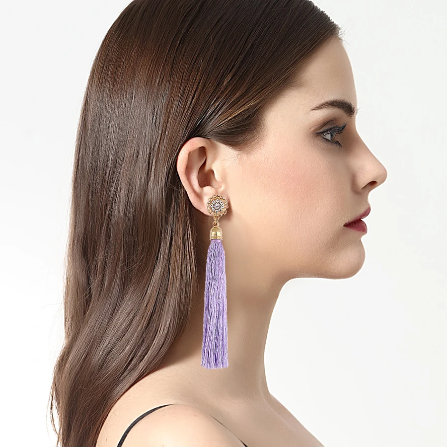 Meidi Long String Purple Tassel Braided Rope Bohemia Earrings For Women Earings Set Fashion Jewelry Multicolor Brincos | Украшения и