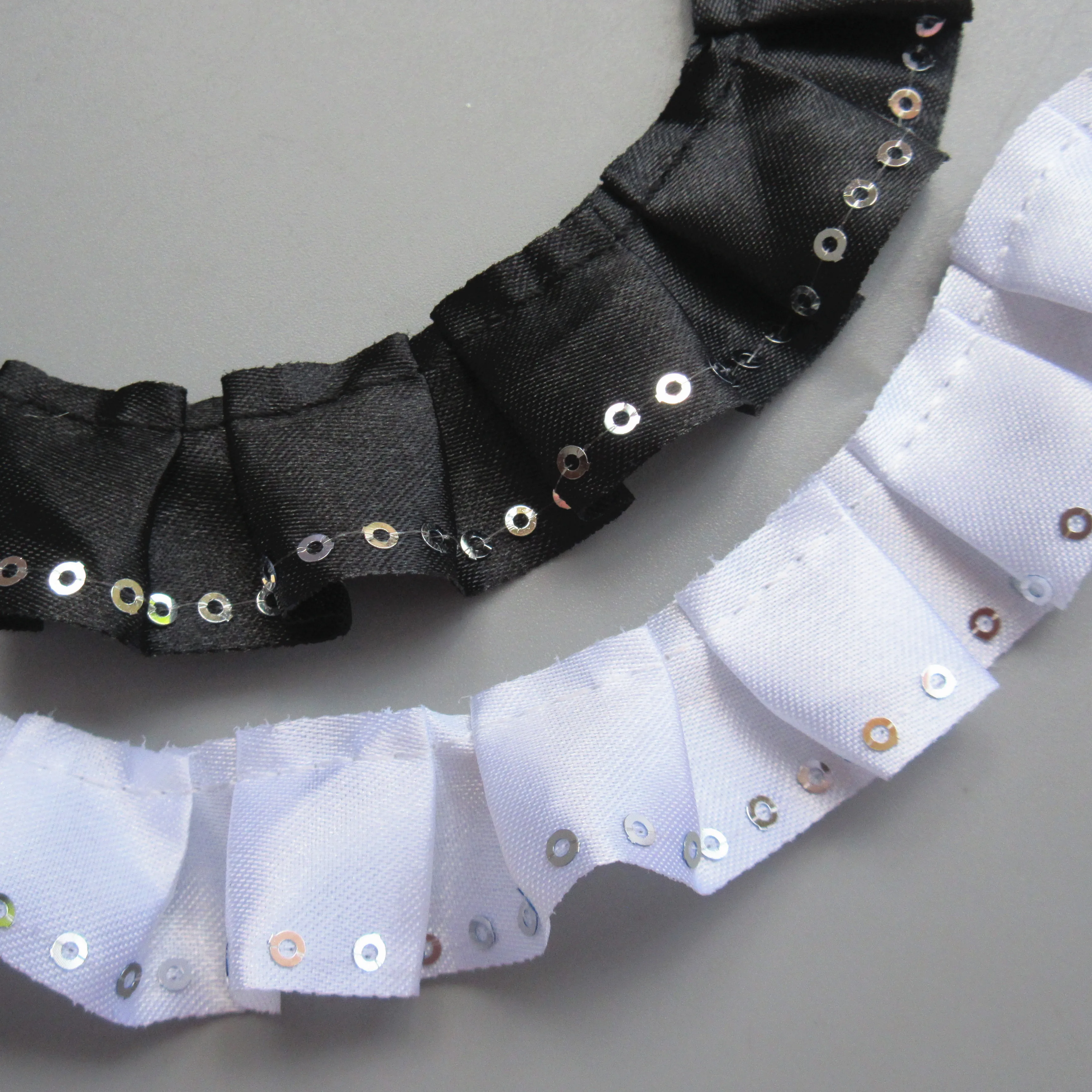 5 ярдов 25 мм белый черный блестки плиссированные края кружевная отделка Лента