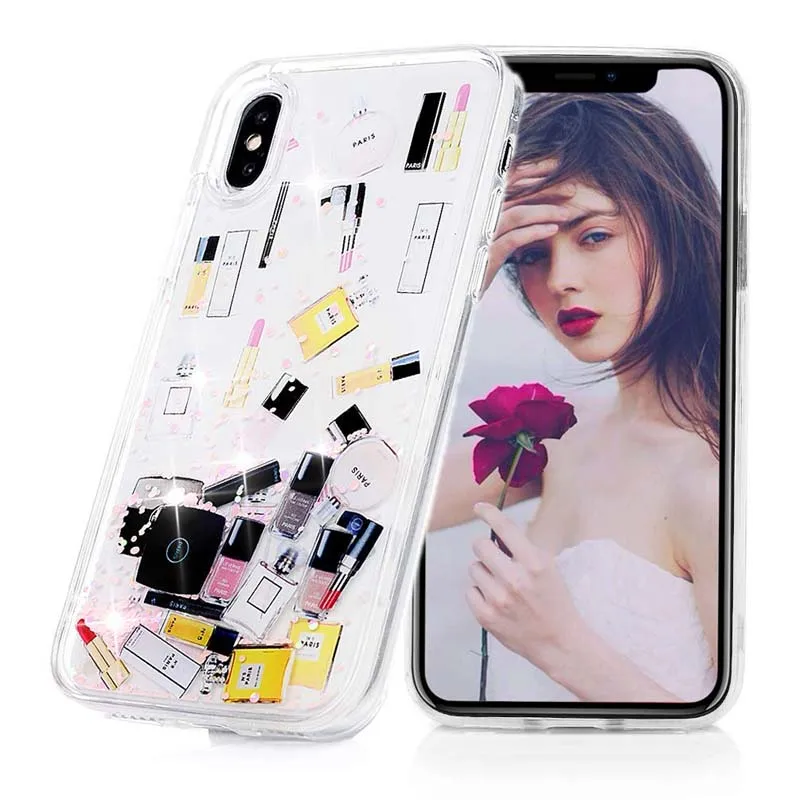 Модная косметика макияж губная помада парфюм зыбучий песок чехол для iPhone X XS Max XR
