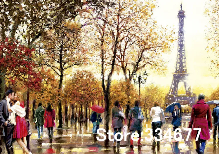 

Осень Париж уличный пейзаж для вышивка, рукоделие, поделки 14CT без принта Вышивка крестом наборы искусство Сделай Сам качество ручной работы Декор