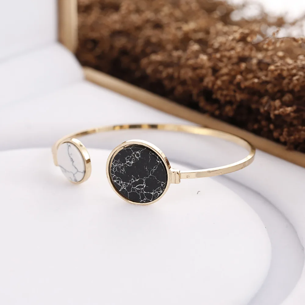 G.YCX Vintage White Black Faux Marble Stone Paired Bracelets Geometric Round Gold Circle Best Friend Bracelet For Women Bijoux | Украшения