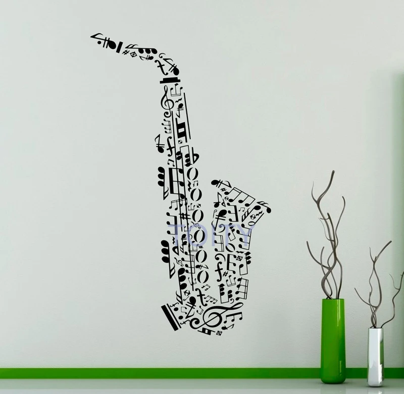 

Saxophone Vinyl Wall Decal Music Notes Sticker for Wall Music Art Decor Home Interior Room Office Design H103cm x W57cm
