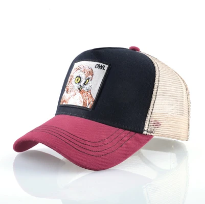 Мужская бейсбольная Кепка на сезон весна-лето из дышащей сетки Snapback мужские женские шапки сова шапка с вышивкой уличная хип хоп черная кость Gorro - Цвет: Red2 Owl