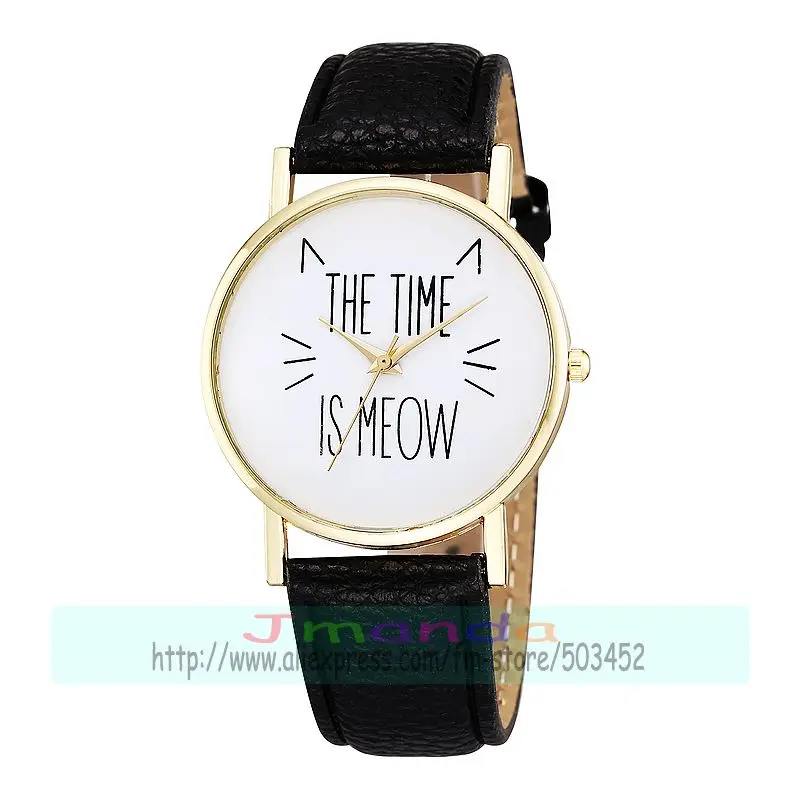 100 шт./лот 8002 Новое поступление модных золотых кожаных часов с логотипом time is meow