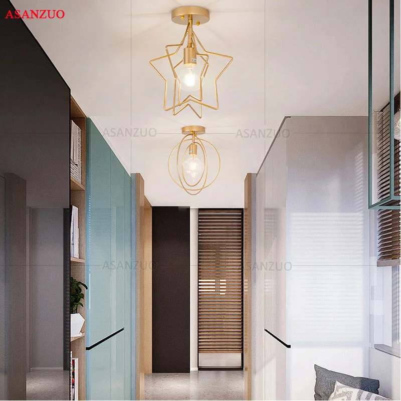 Винтажный потолочный светильник s Железный черный/золотой в стиле ретро клетка