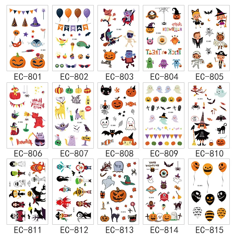 EC801-825, новинка, милый мультфильм, дети, Хэллоуин, счастливая ночь, Временные татуировки, стикер боди-арт, поддельная переводная татуировка, тату