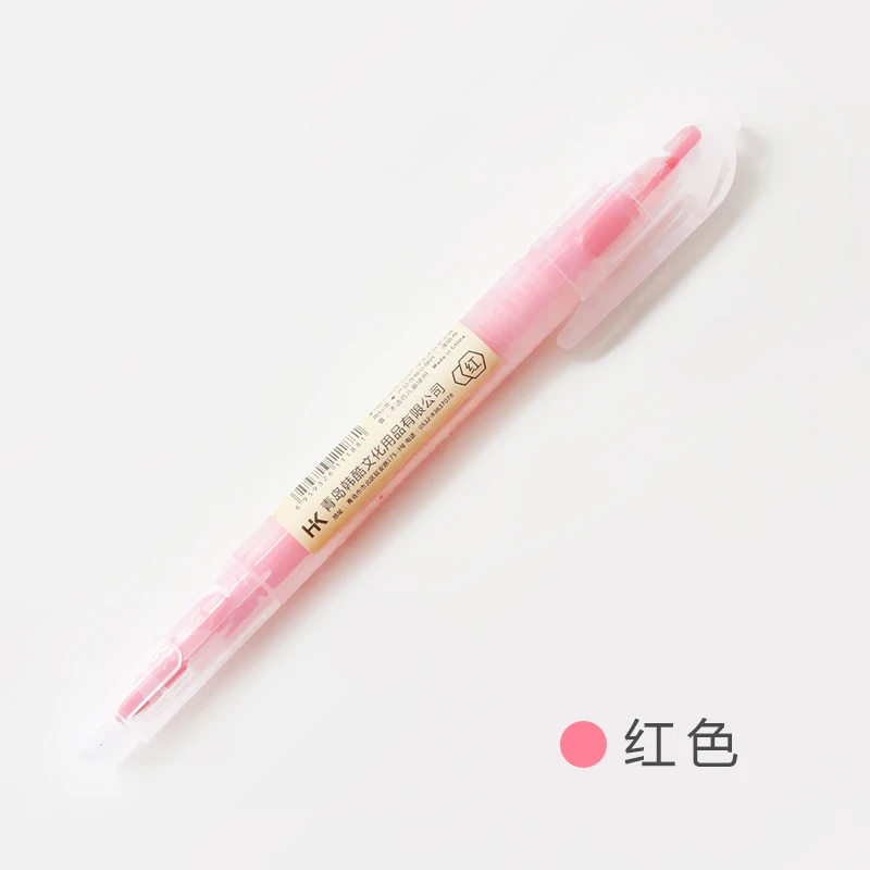 Dual Head Writing 2 in 1 Highlighter Pen Japanese Stationery Cute Office School Supplies - Цвет: C Red