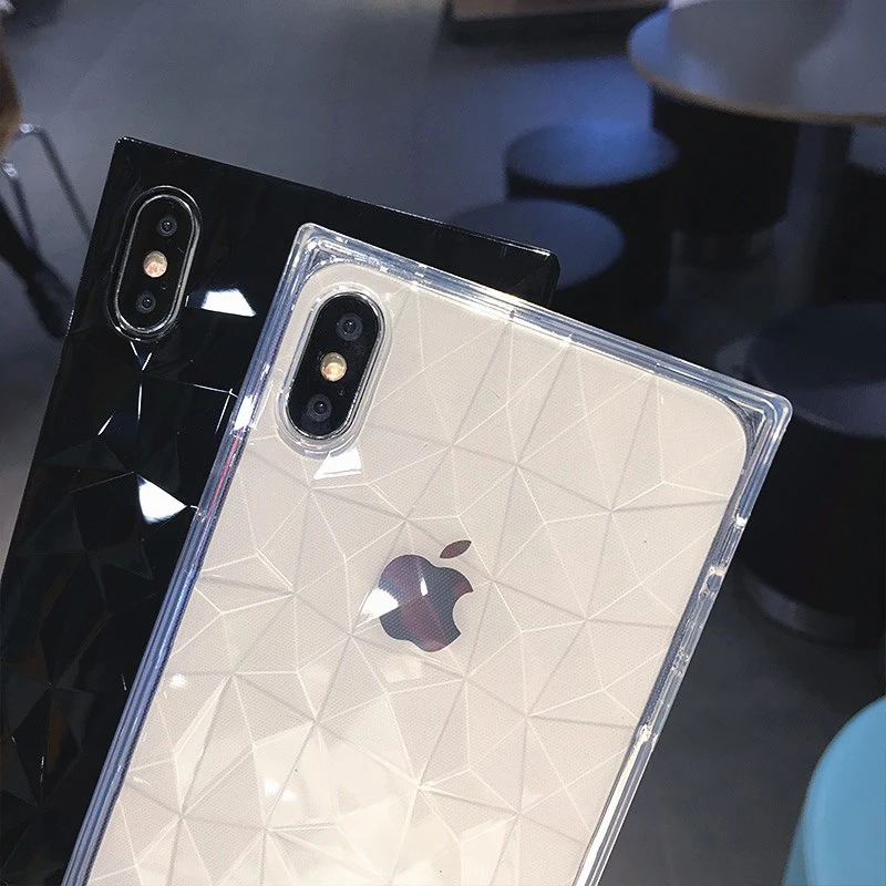 Чехол для телефона N1986N для iPhone 6, 6s, 7, 8 Plus, X, XR, XS Max, модный, с алмазной текстурой, квадратный дизайн, прозрачный, мягкий, ТПУ, для iPhone X, Fundas
